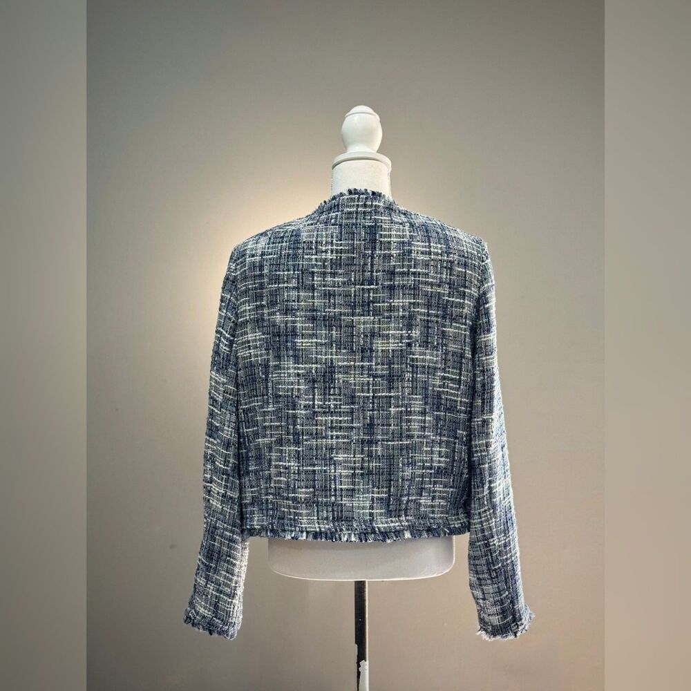 Blue/White Calvin Klein Classic Tweed Open Jacket Size 16 EUC - Picture 2 of 5